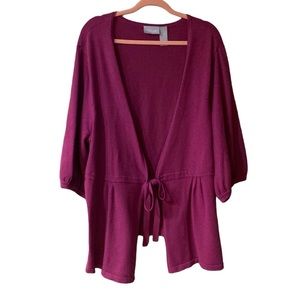 Liz & Me Burgundy Open-Front Sweater